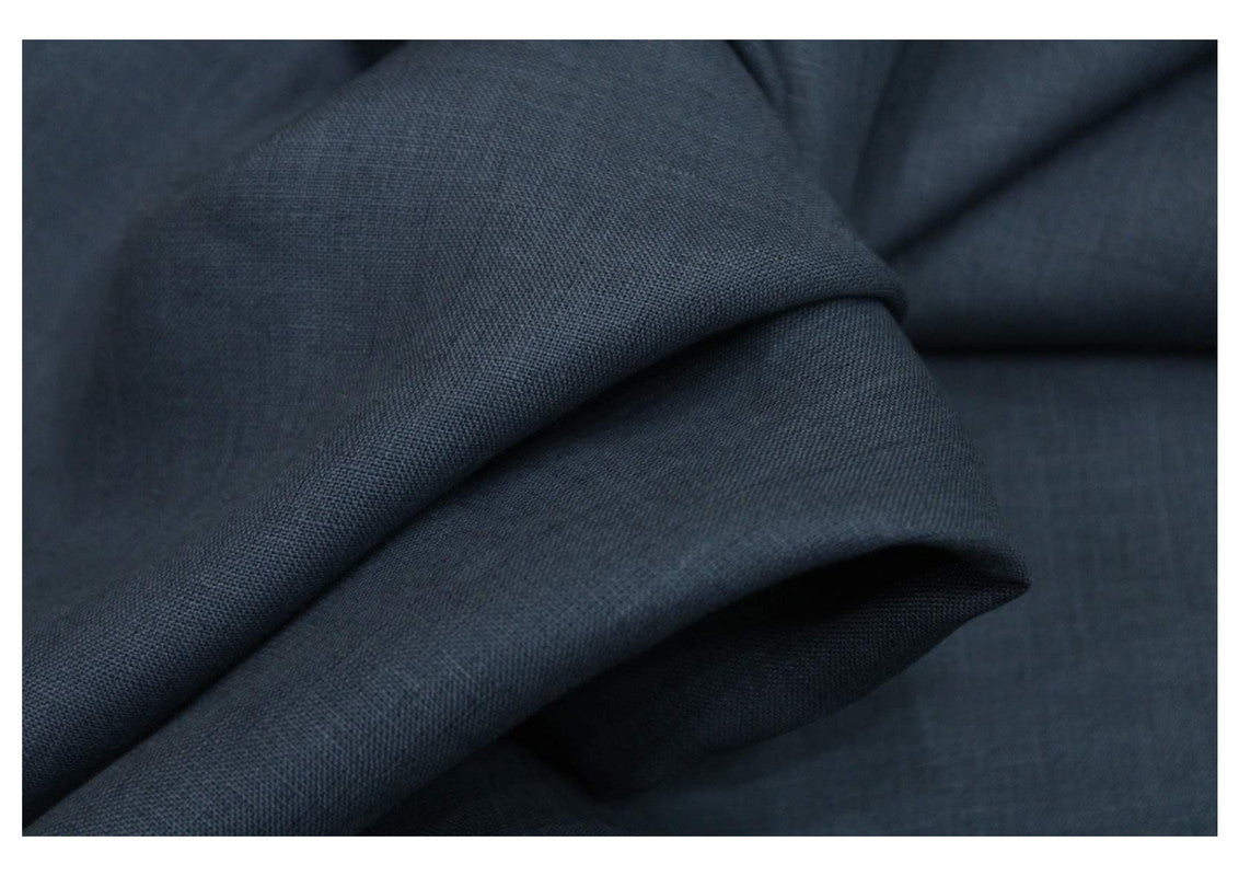 Steel Blue Plain Pure Linen Fabric - 60 Lea