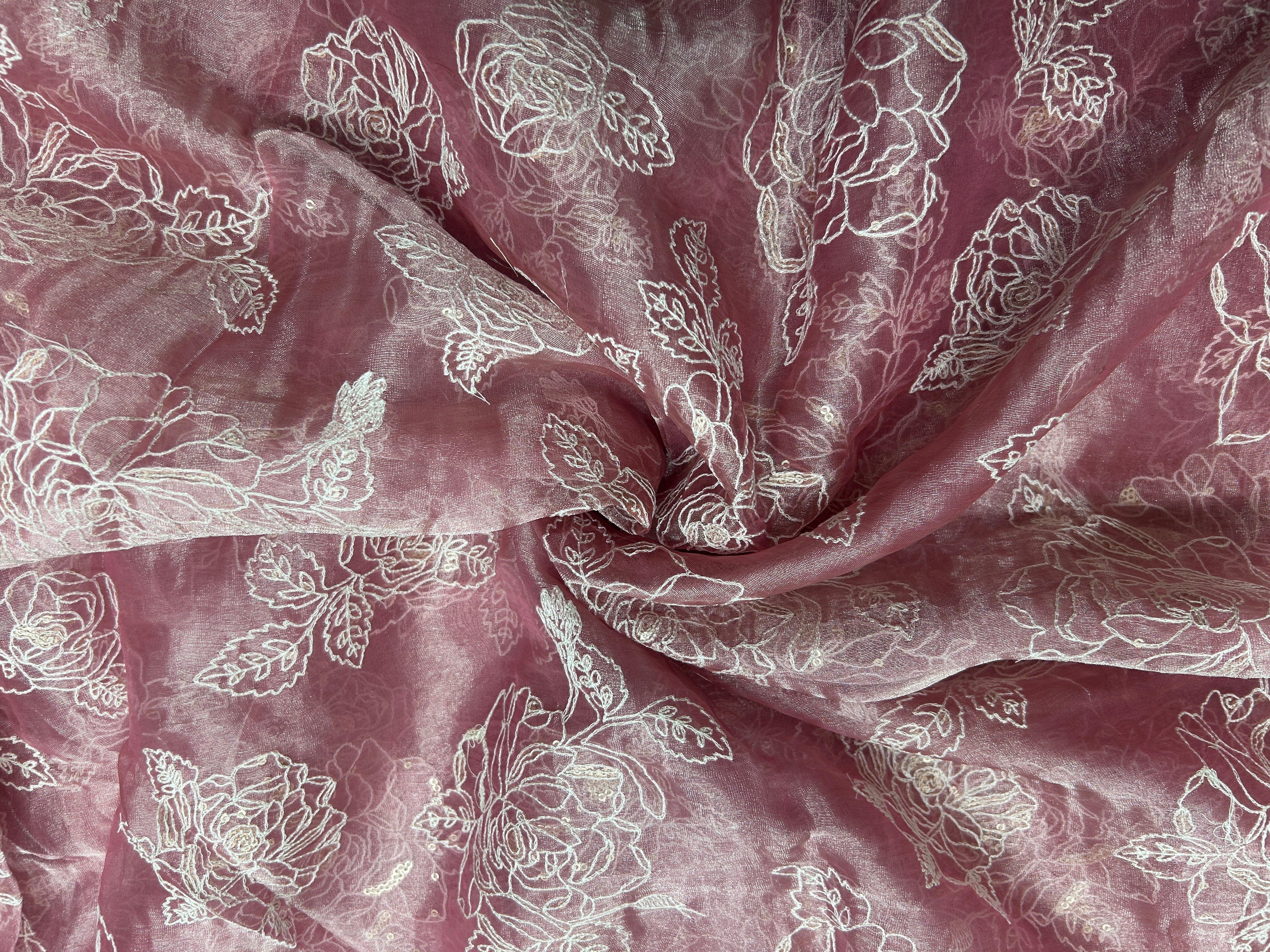 Pink Floral Pure Tissue Embroidered Kapdashop