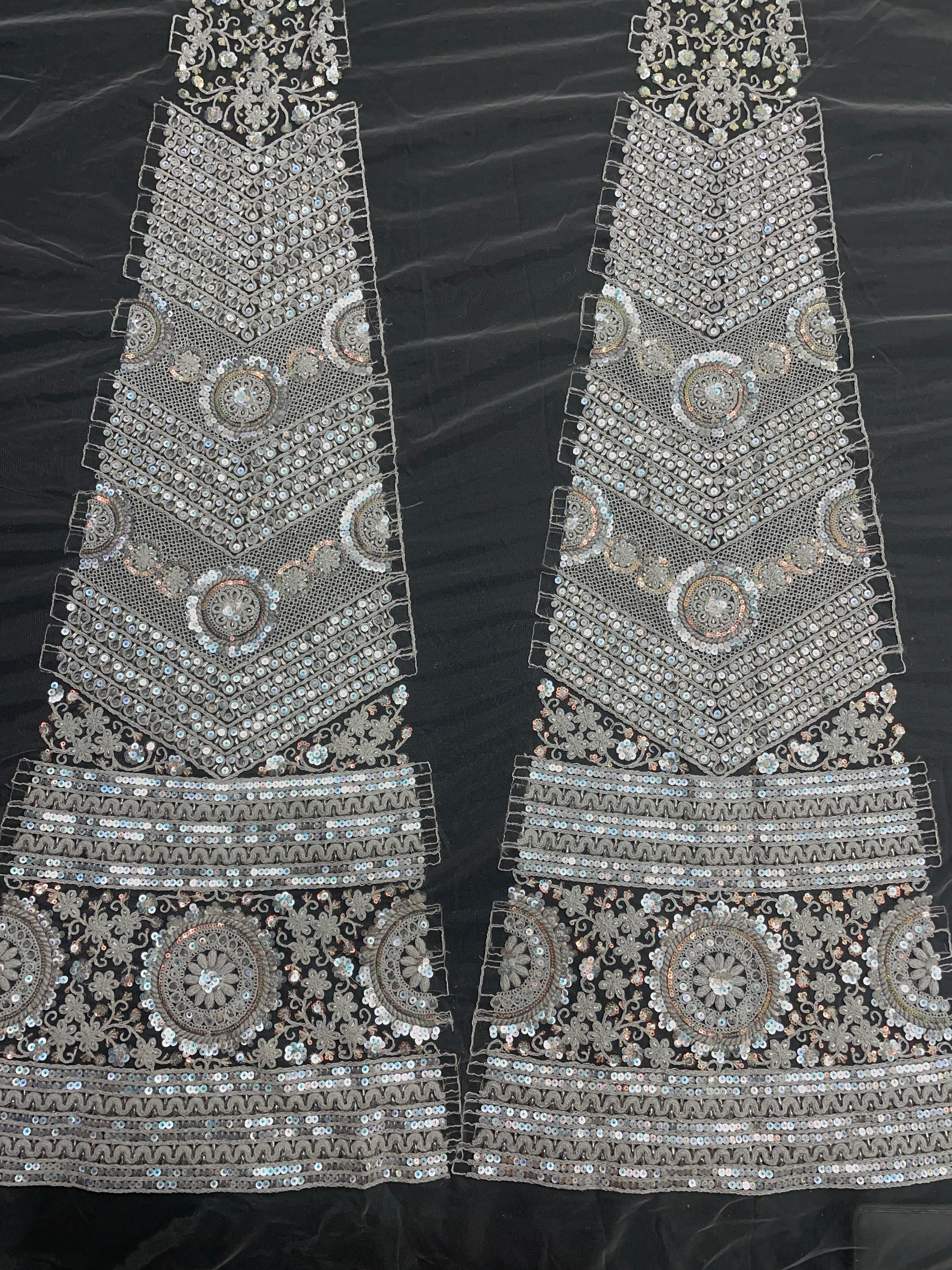 Silver Floral Sequence Net Kali Fabric