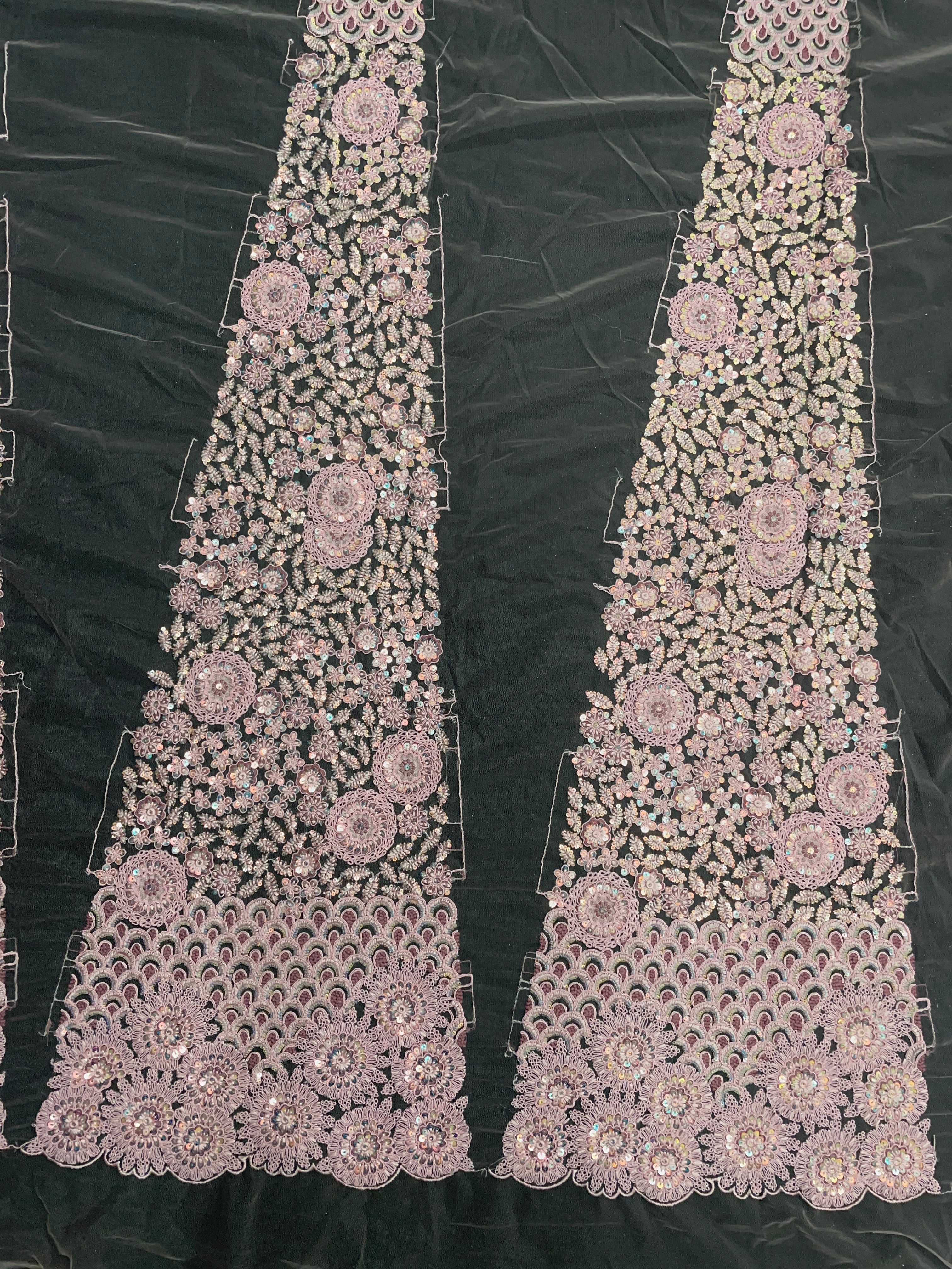 Light Pink Floral Sequence Net Kali Fabric