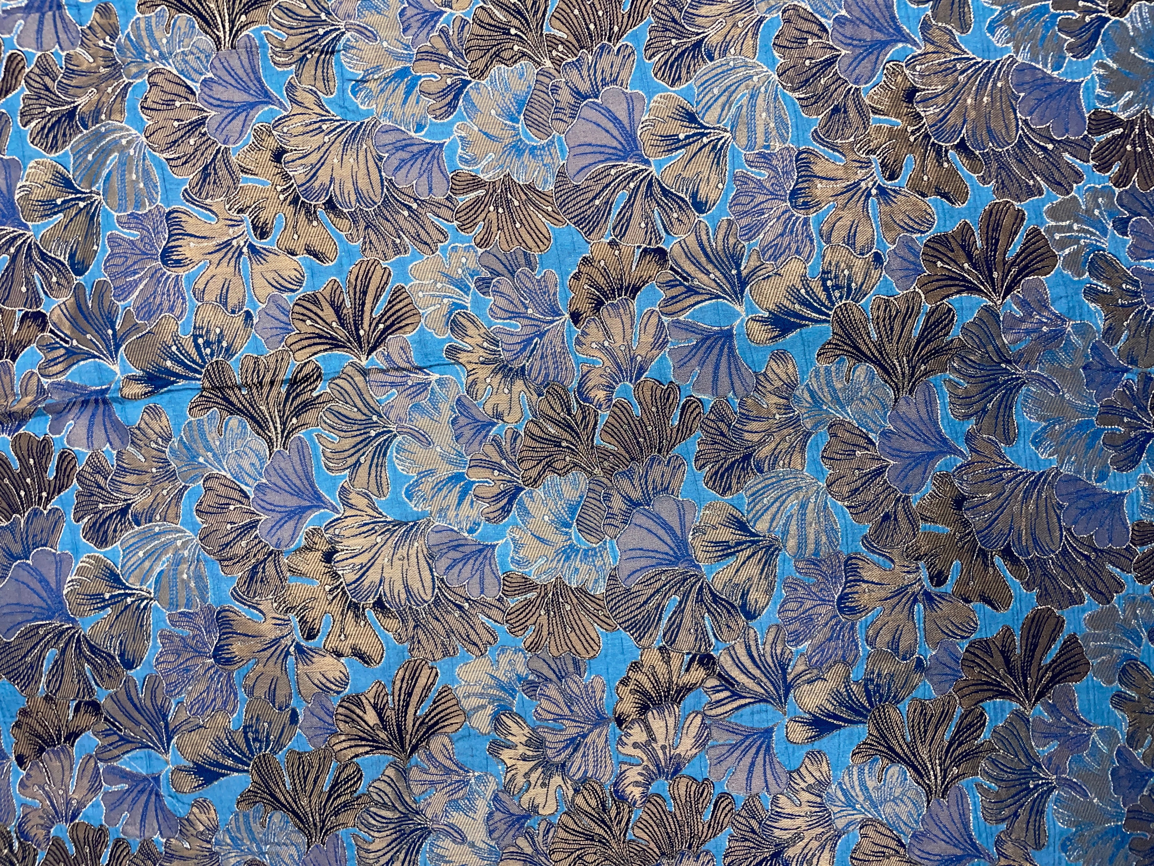 Blue Floral Dola Jacqard Embroidered Fabric