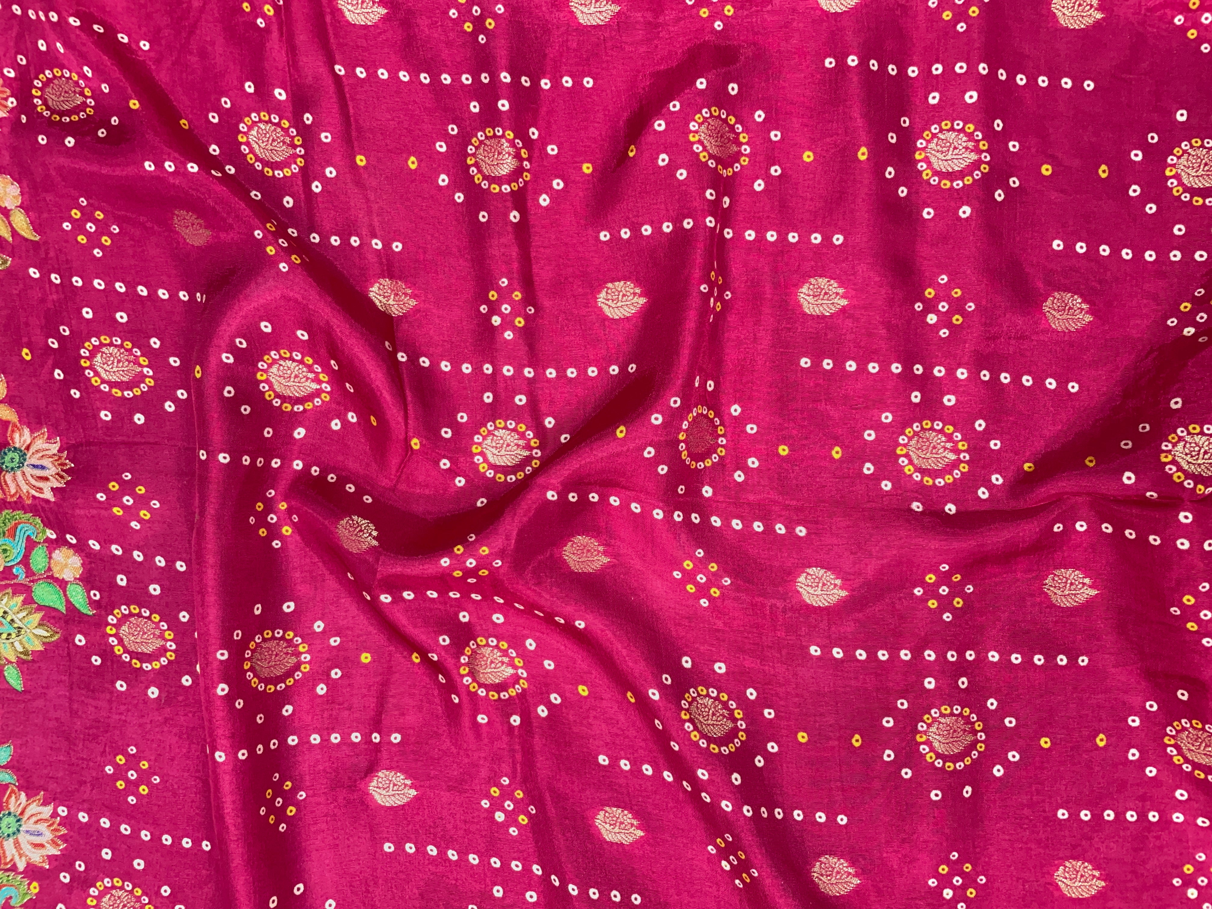 Magenta Floral Embroidered Dola Silk Fabric