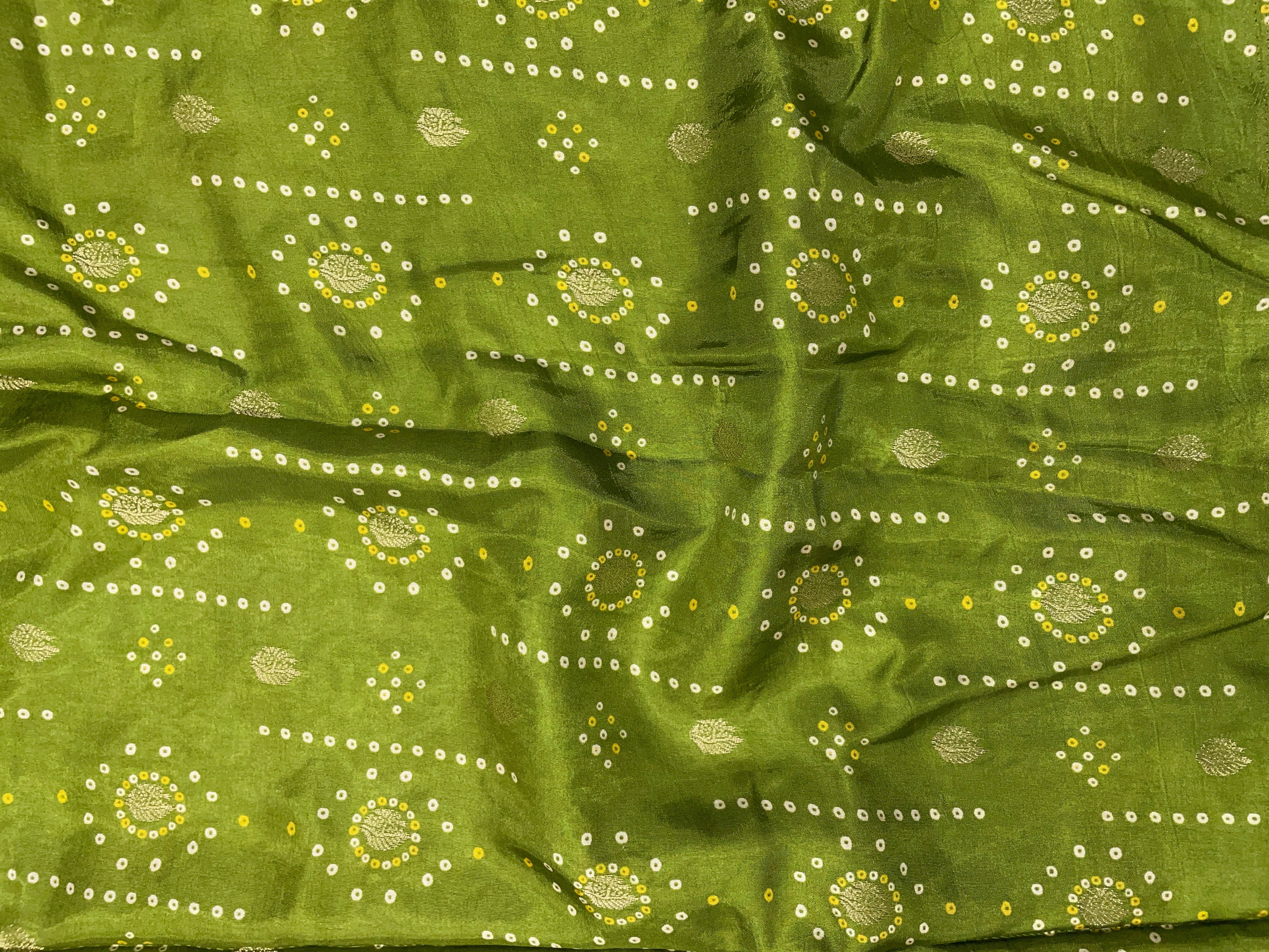 Green Floral Embroidered Dola Silk Fabric