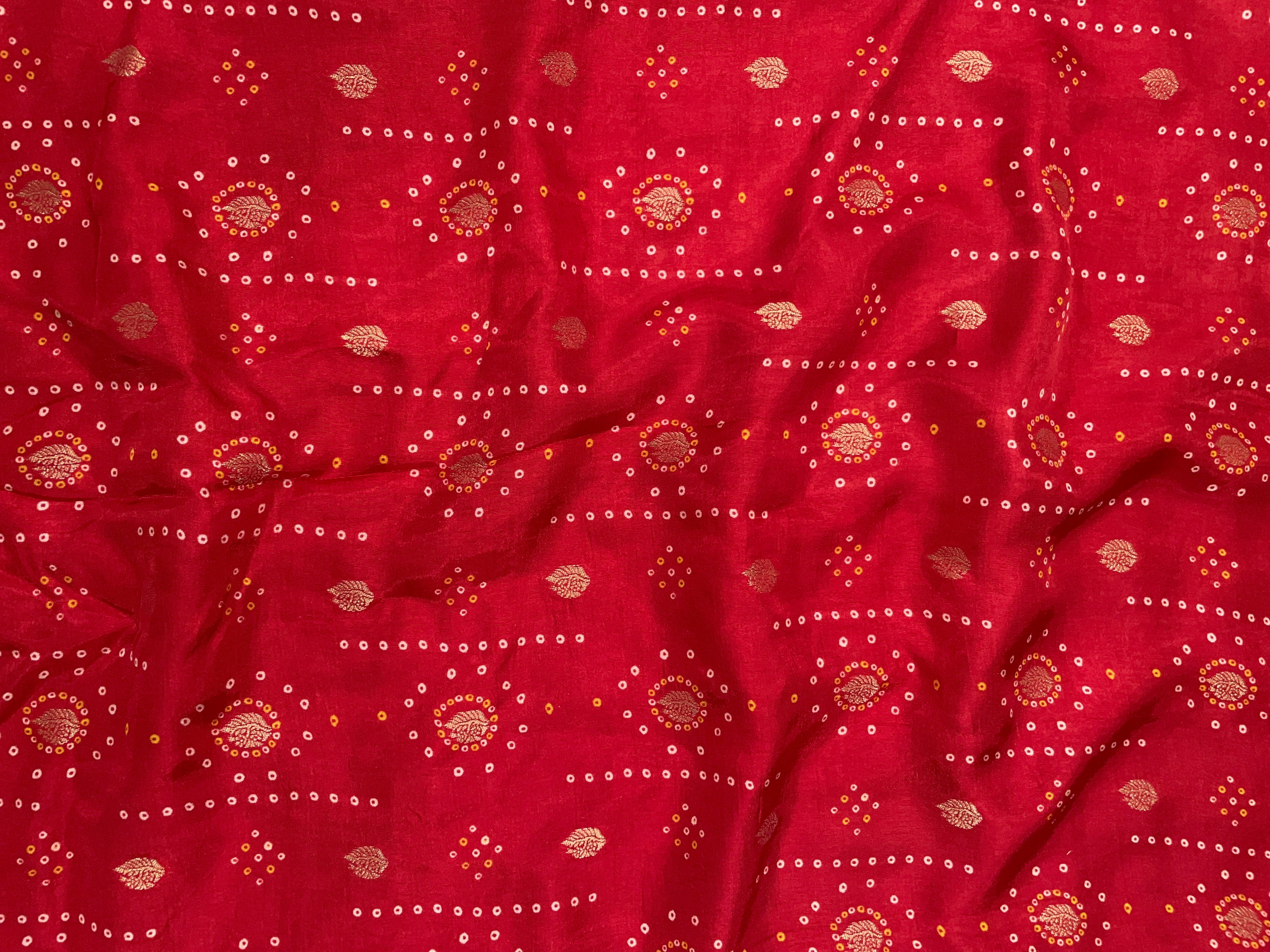 Red Floral Embroidered Dola Silk Fabric