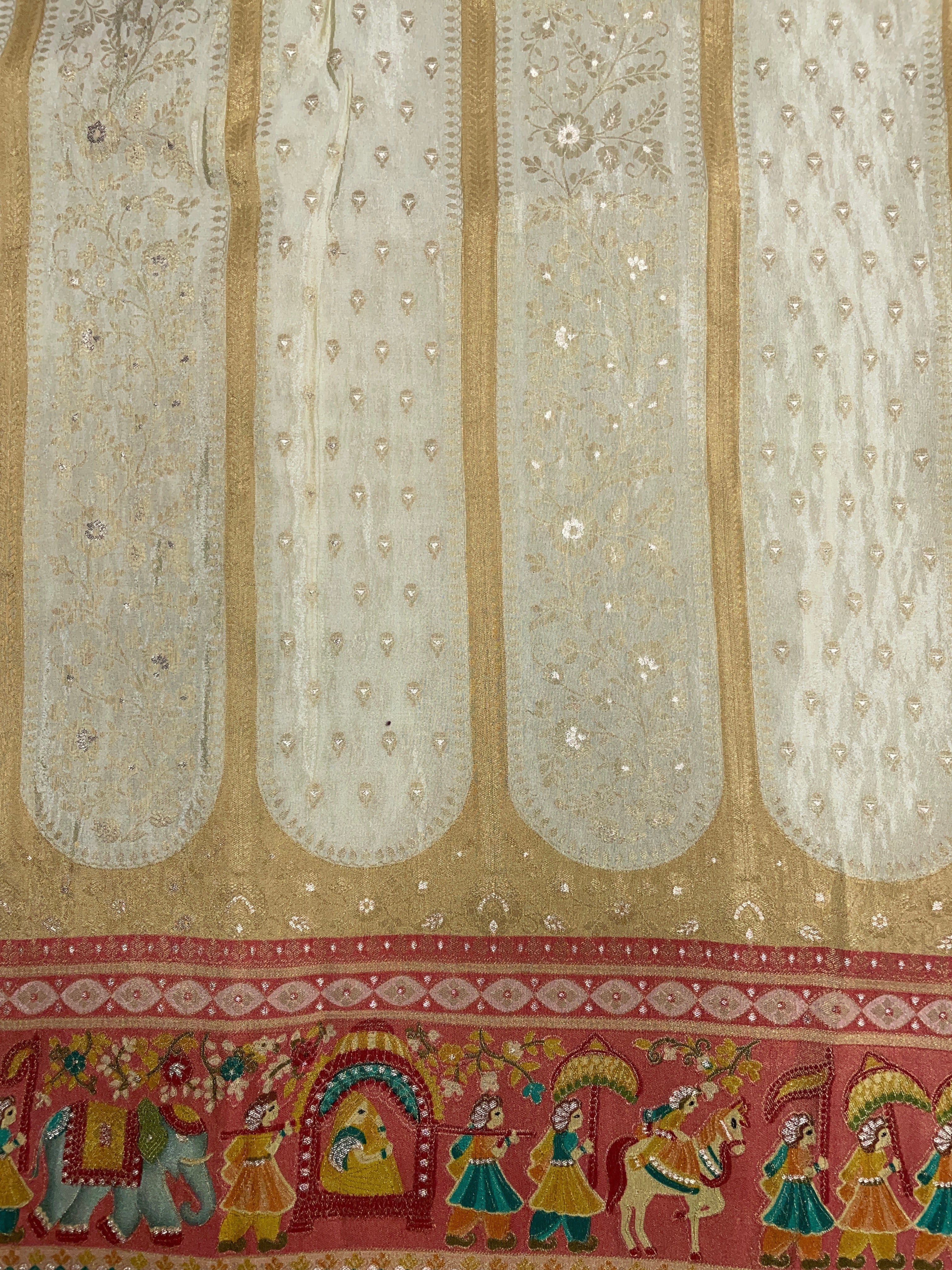 Gold Floral Embroiderd Dola Jacqard Fabric