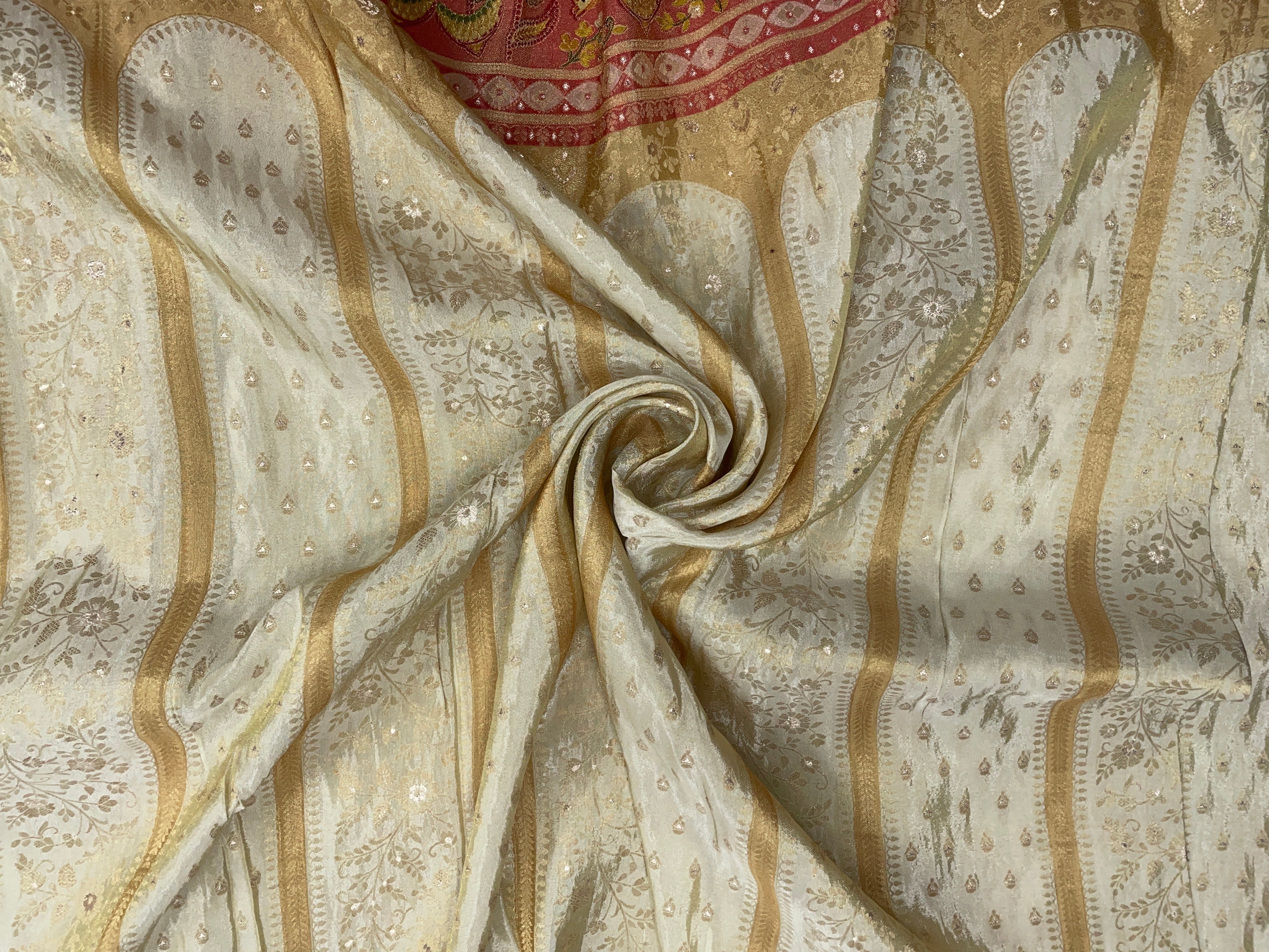 Gold Floral Embroiderd Dola Jacqard Fabric