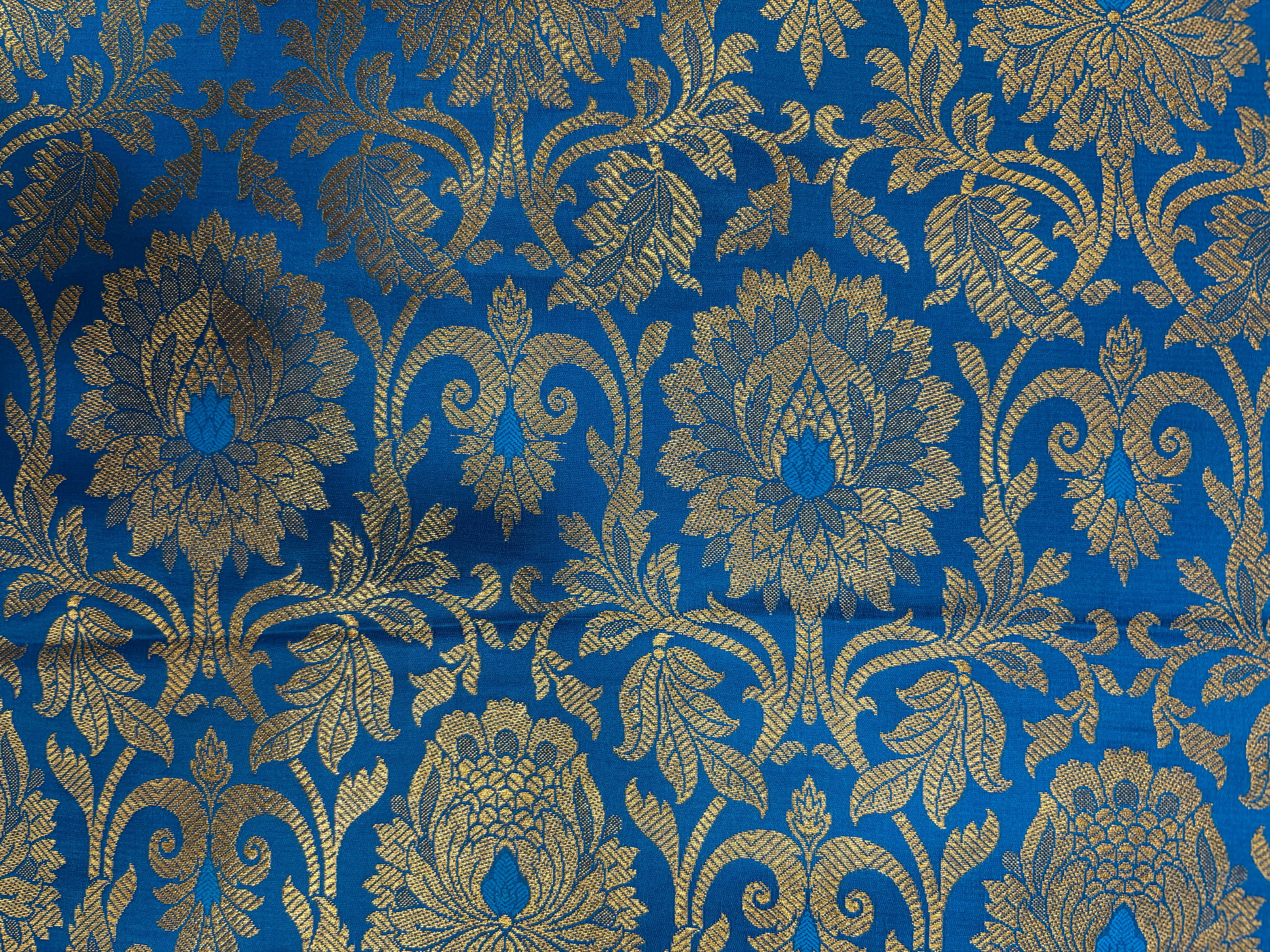 Royal Blue Floral Semi Brocade Fabric