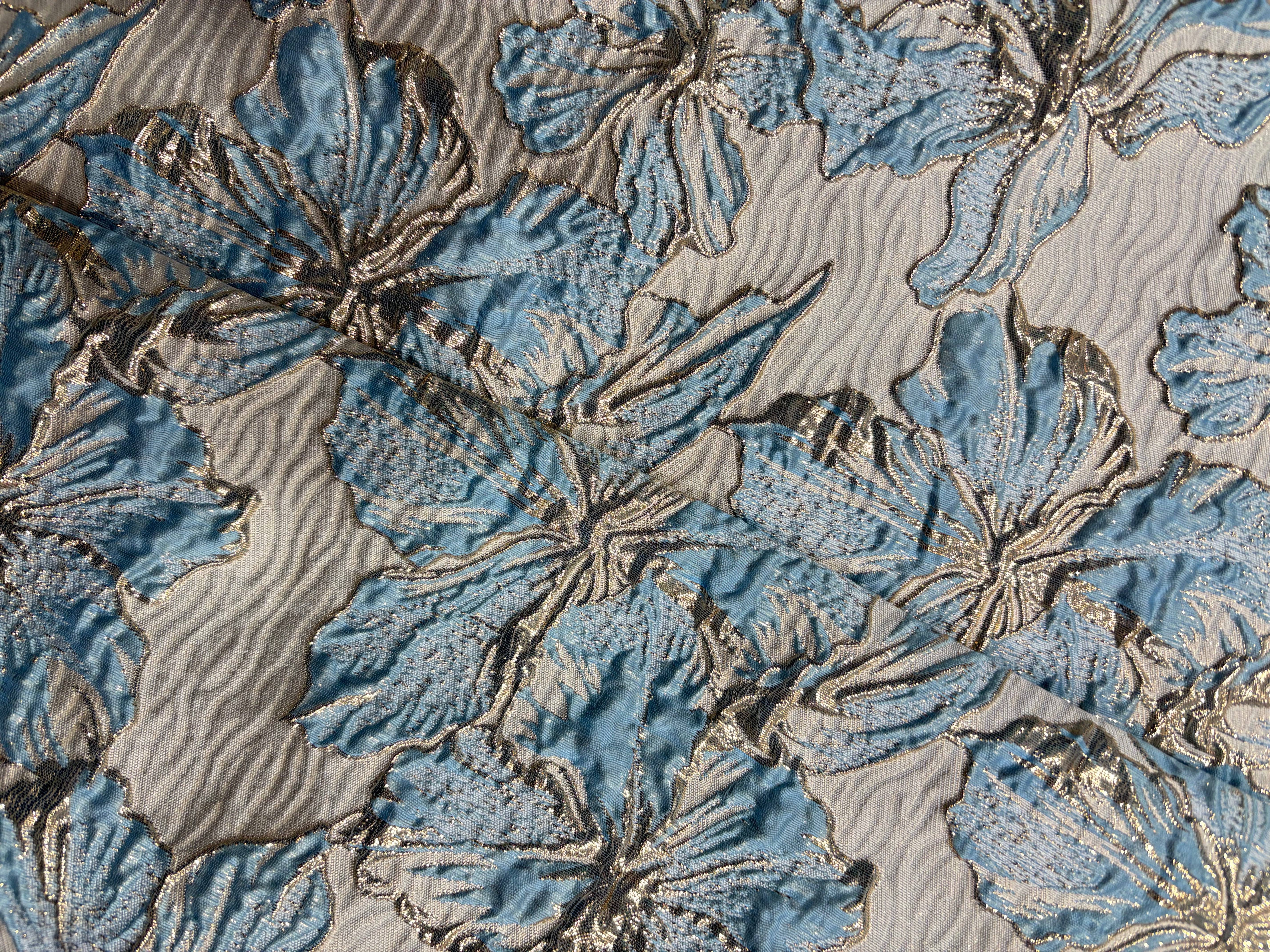 Sky Blue Floral Luxury Jacquard Fabric - Kapda Shop