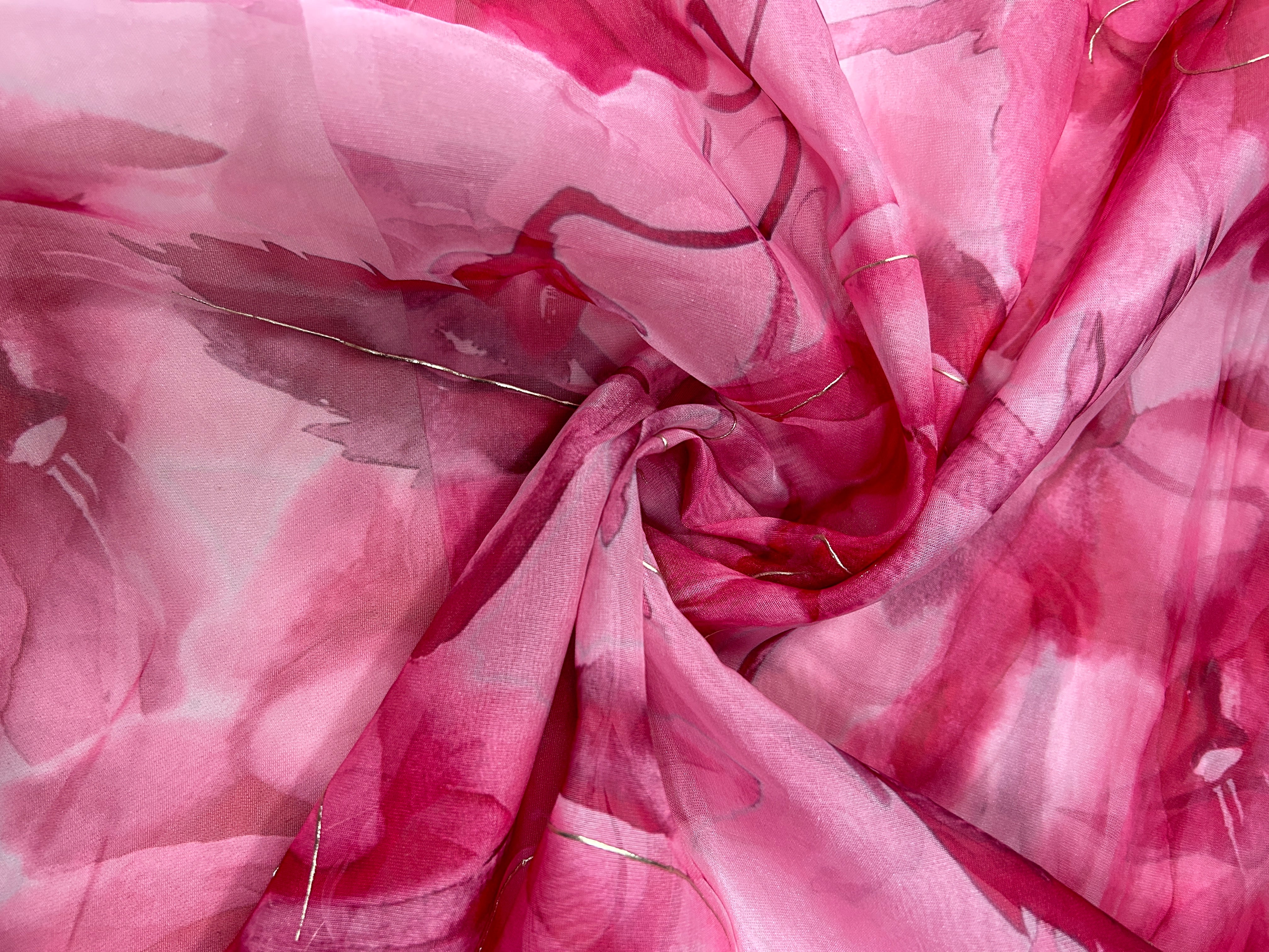 Pink Floral Printed Organza Fabric