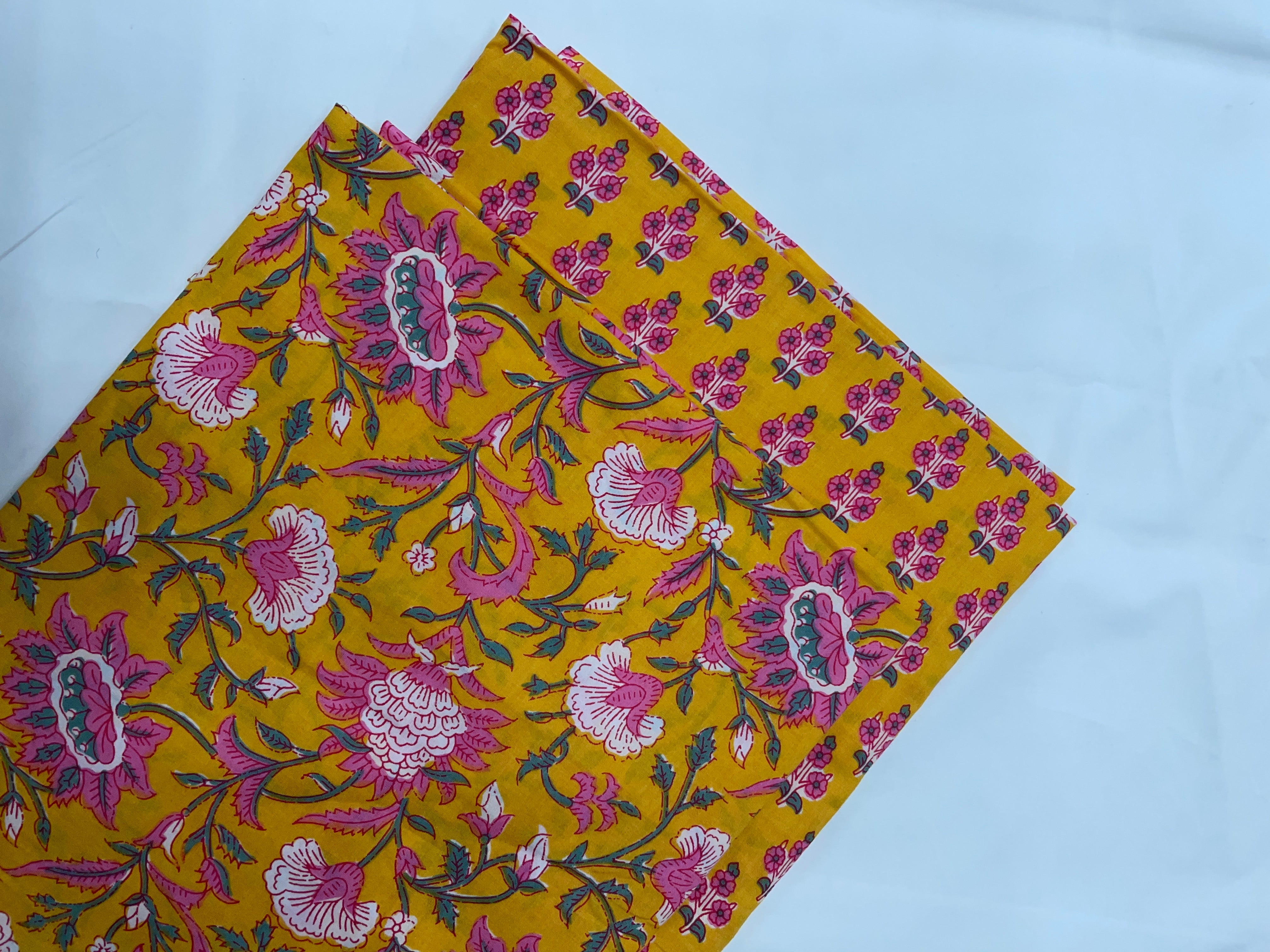 Yellow Floral Pure Cotton Suit Set With Dupatta (Unstitched)