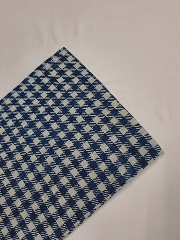 Indigo Blue & White Checks Print Cotton Cambric Fabric