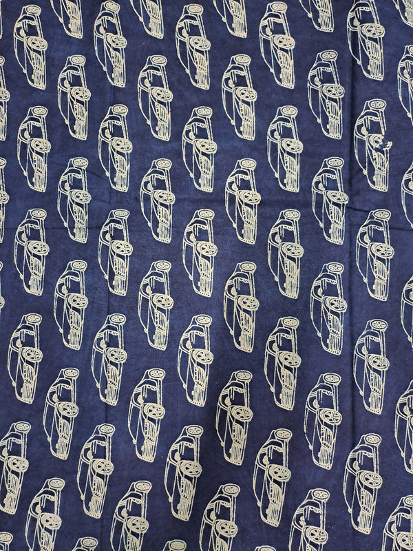 Indigo Blue & White Quirky Cotton Cambric Fabric