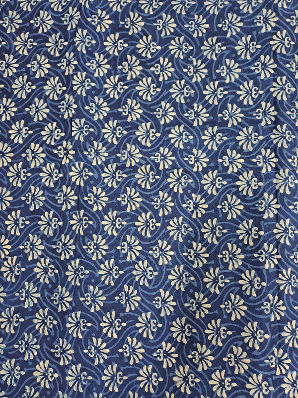 Indigo Blue & White Floral Cotton Cambric Fabric