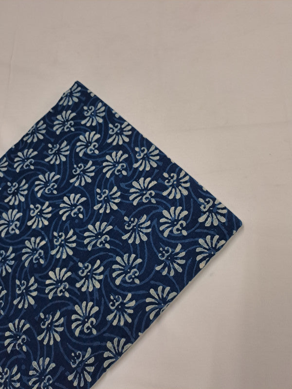 Indigo Blue & White Floral Cotton Cambric Fabric