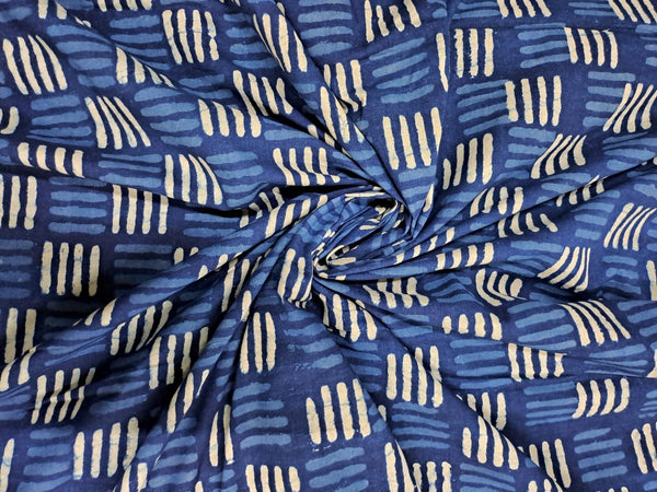 Indigo Blue & White Abstract Cotton Cambric Fabric
