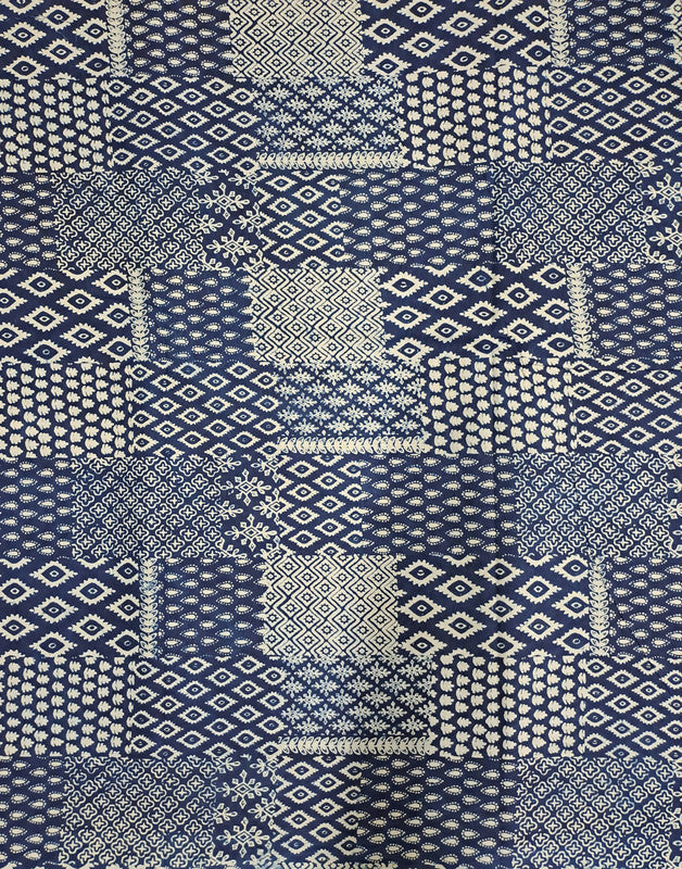 Indigo Blue & White Abstract Cotton Cambric Fabric