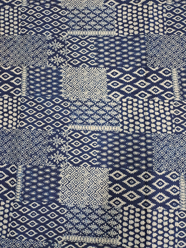 Indigo Blue & White Abstract Cotton Cambric Fabric