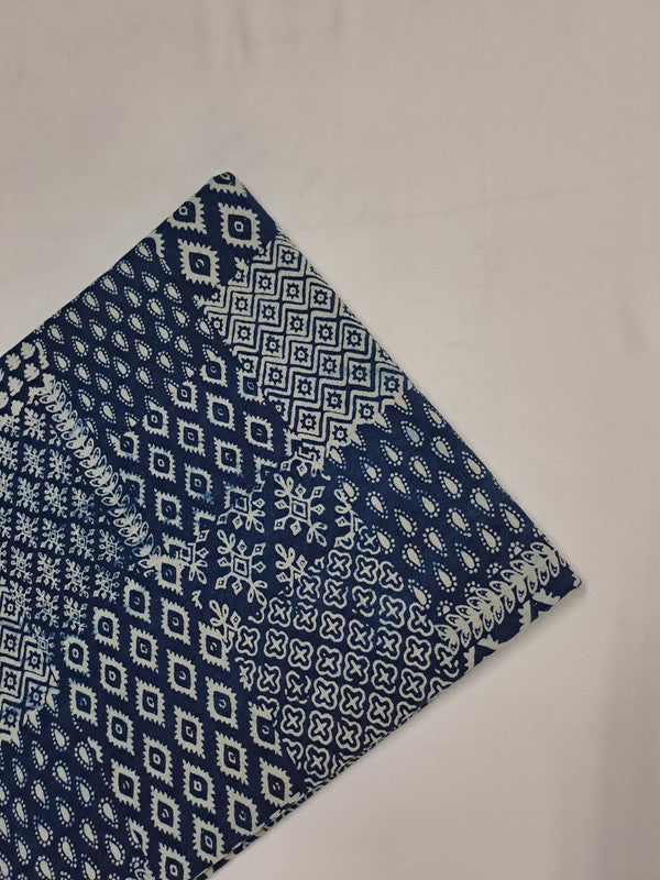 Indigo Blue & White Abstract Cotton Cambric Fabric