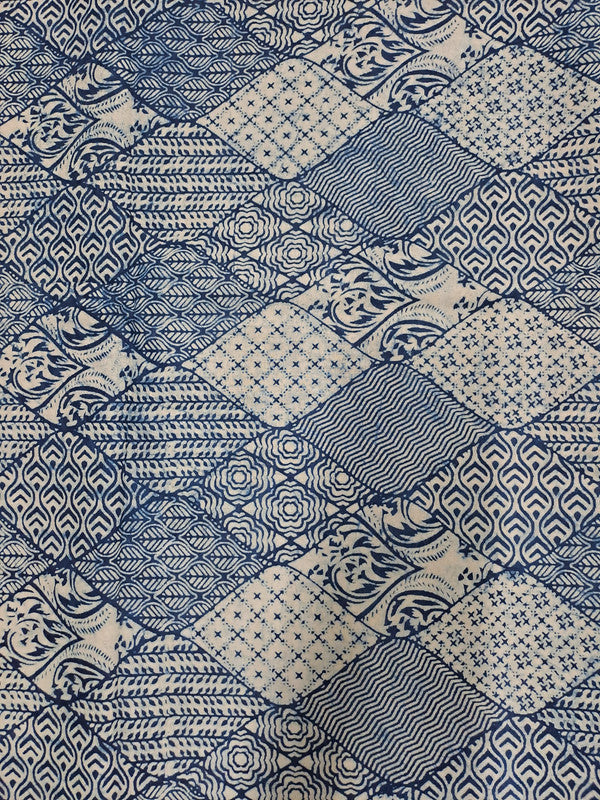 Indigo Blue & Abstract Cotton Cambric Fabric