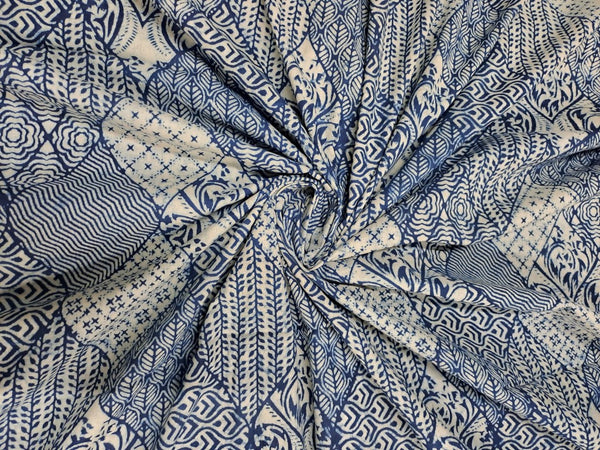 Indigo Blue & Abstract Cotton Cambric Fabric