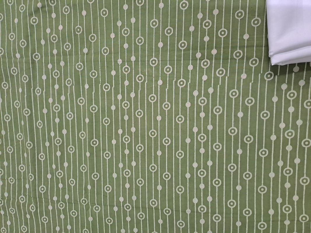 Green Stripes Print Dabbu Cotton Cambric Fabric