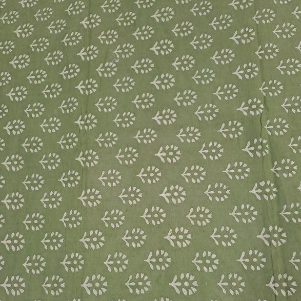 Green Floral Dabbu Cotton Cambric Fabric