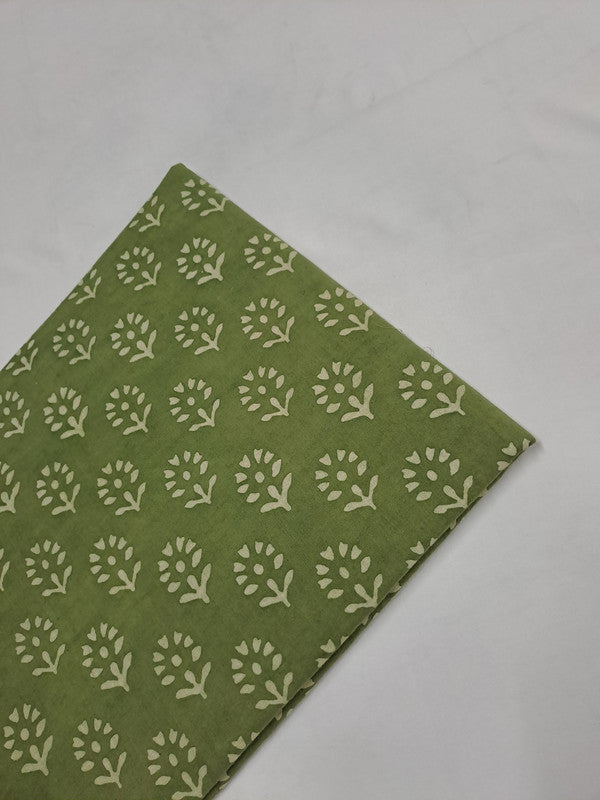 Green Floral Dabbu Cotton Cambric Fabric