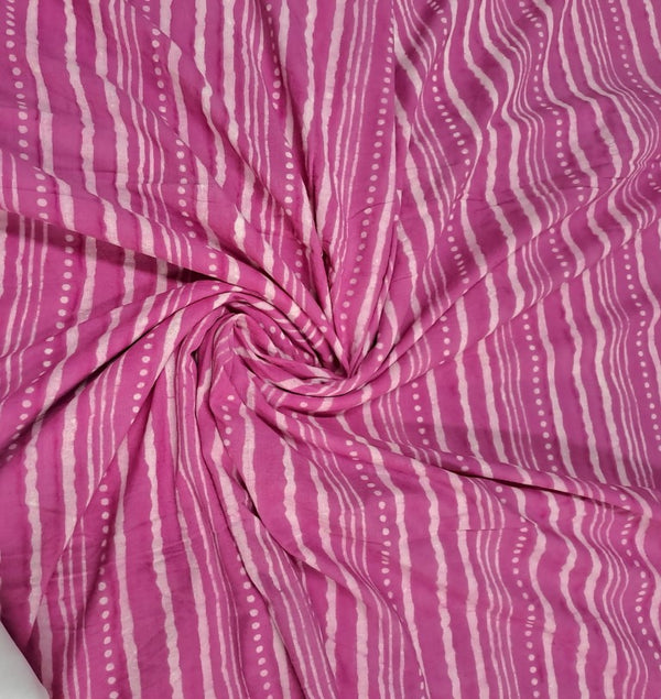 Pink Stripes Print Dabbu Cotton Cambric Fabric
