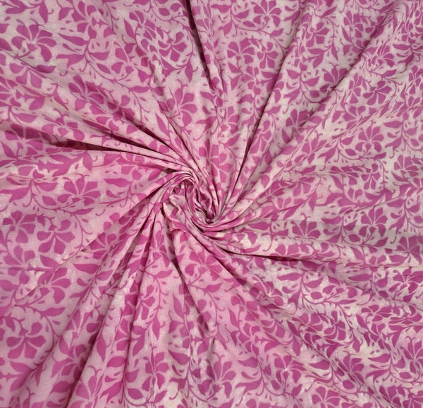 Pink Floral Dabbu Cotton Cambric Fabric