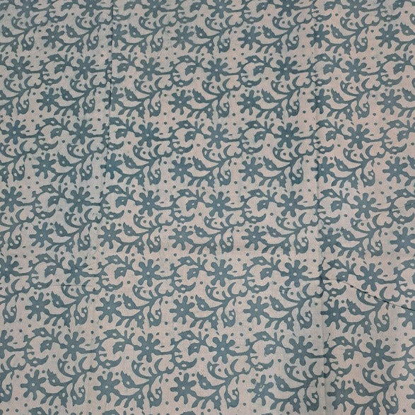 Teal Blue Floral Dabbu Cotton Cambric Fabric