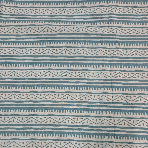 Teal Blue Stripes Printed Dabbu Cotton Cambric Fabric