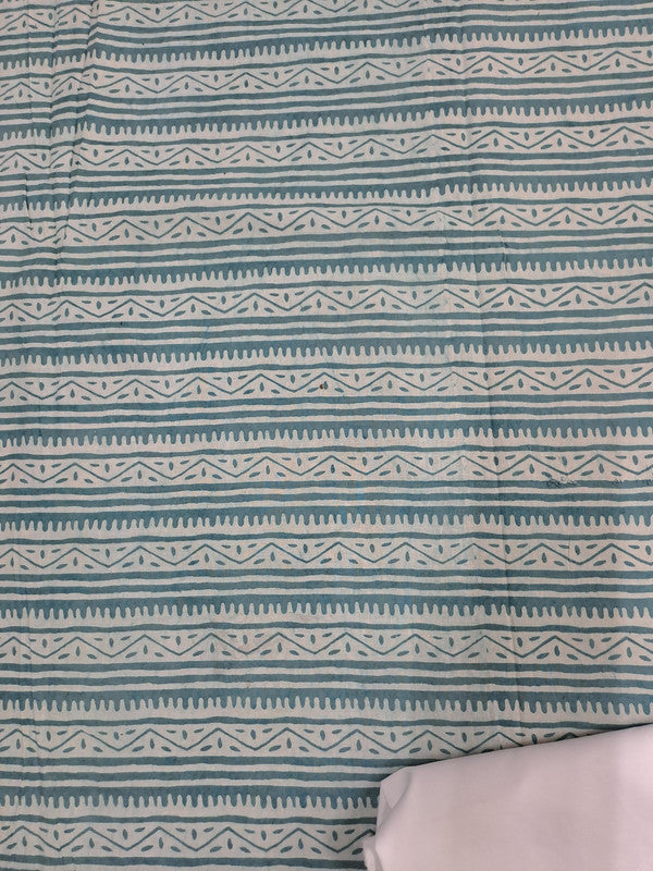 Teal Blue Stripes Printed Dabbu Cotton Cambric Fabric