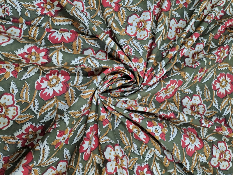 Multicolor Floral Kalamkari Cotton Cambric Fabric