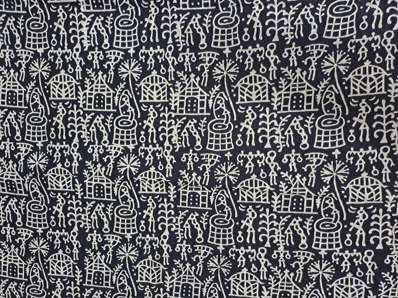 Black & White Traditional Kalamkari Cotton Cambric Fabric