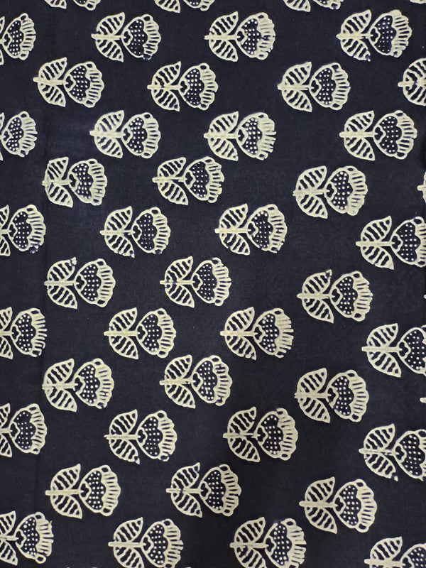 Navy Blue & White Floral Cotton Cambric Fabric