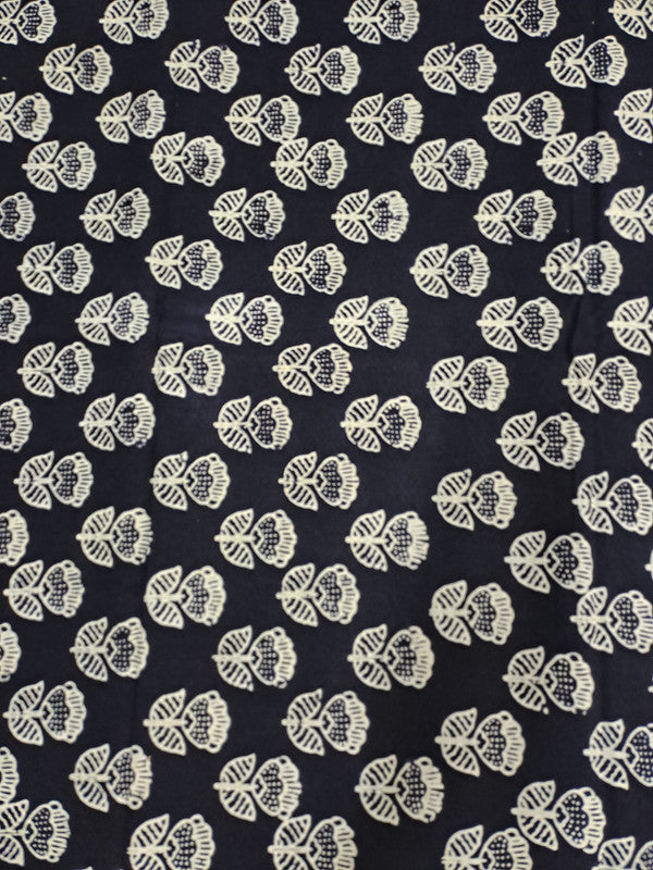 Navy Blue & White Floral Cotton Cambric Fabric