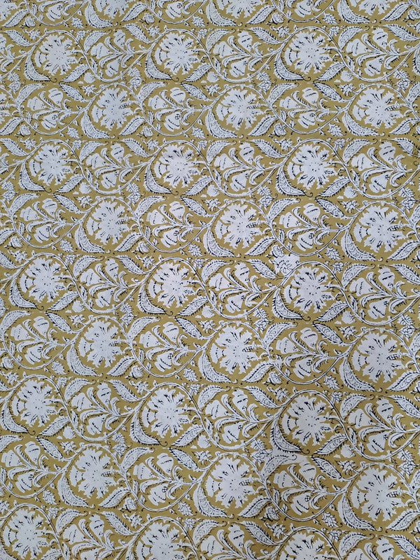 Light Mustard Floral Bagru Cotton Cambric Fabric