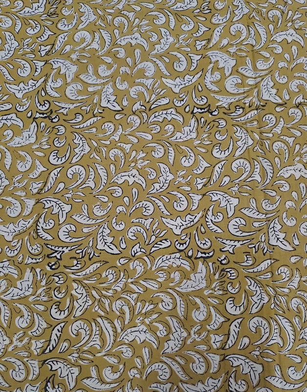 Light Mustard Floral Bagru Cotton Cambric Fabric