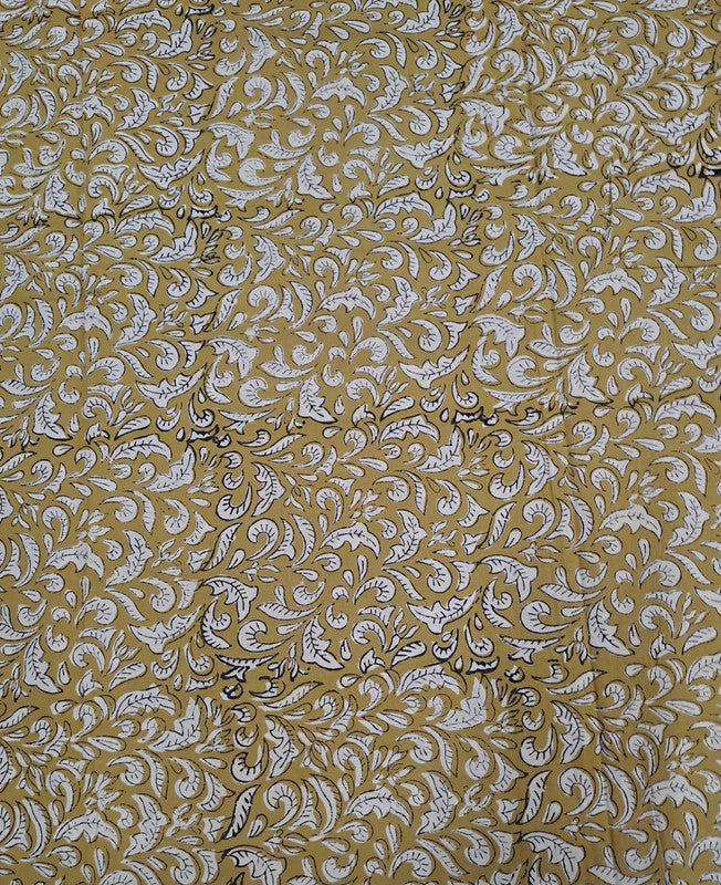 Light Mustard Floral Bagru Cotton Cambric Fabric