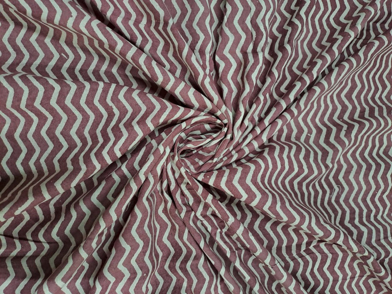 Dull Onion Pink & White Chevron Bagru Cotton Cambric Fabric
