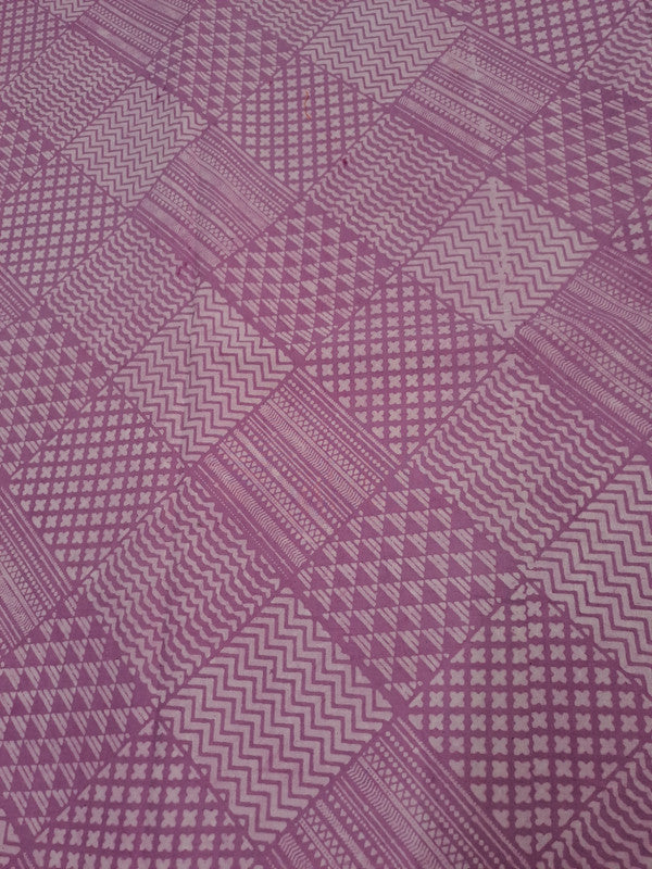 Mauve & White Checks Bagru Cotton Cambric Fabric