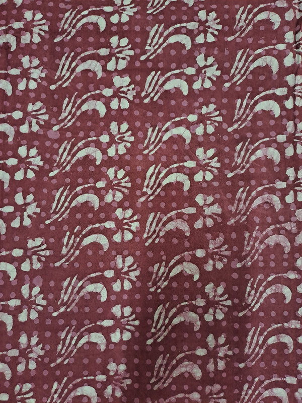 Dull Maroon Floral Dabbu Cotton Cambric Fabric