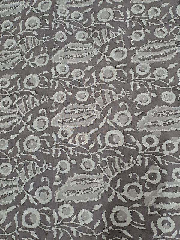 Grey Floral Bagru Cotton Cambric Fabric