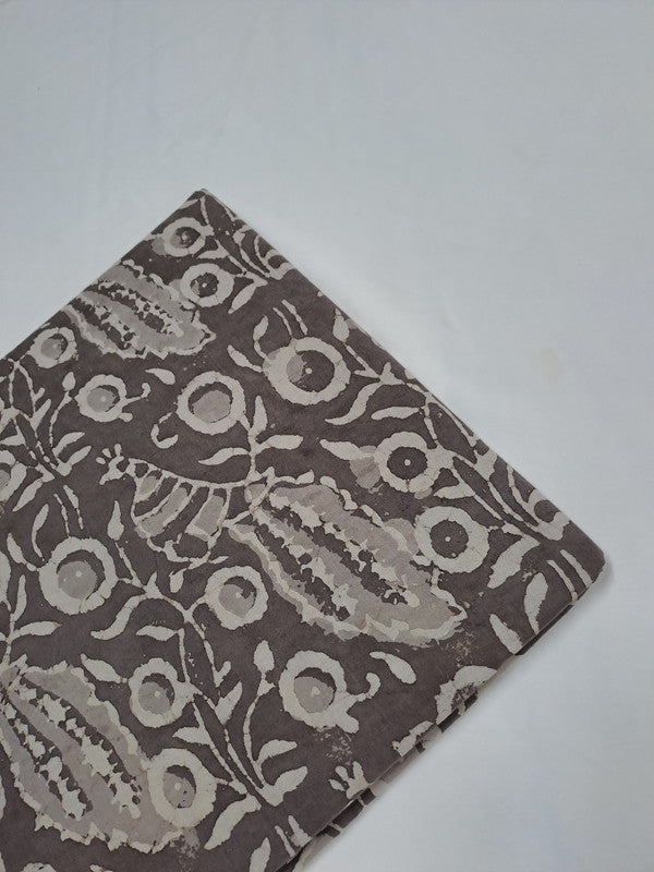 Grey Floral Bagru Cotton Cambric Fabric