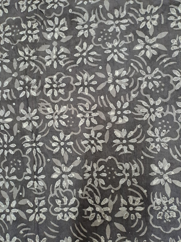 Dark Grey Floral Dabu Cotton Cambric Fabric