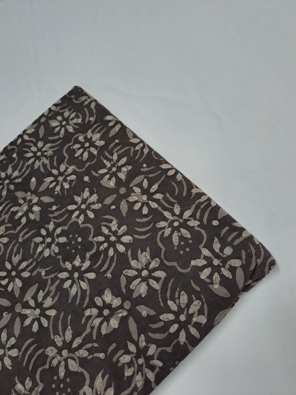 Dark Grey Floral Dabu Cotton Cambric Fabric