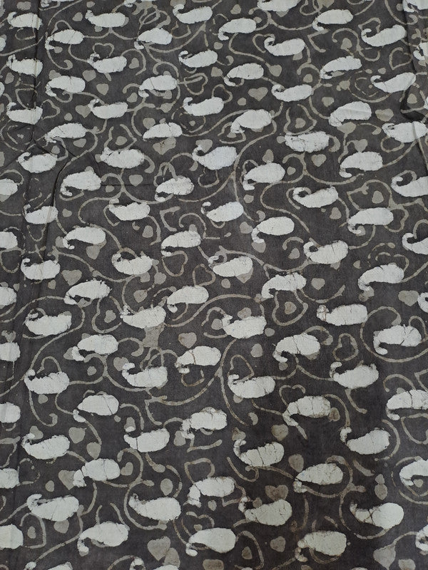 Dark Grey Paisley Dabu Cotton Cambric Fabric