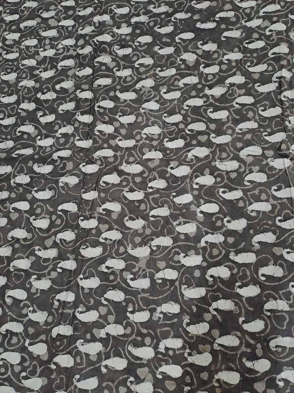 Dark Grey Paisley Dabu Cotton Cambric Fabric