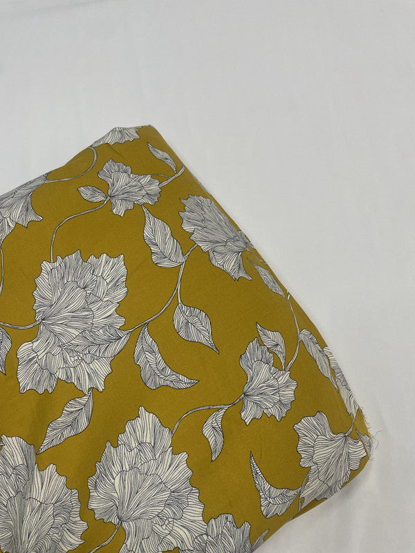 Mustard Floral Rayon Print Fabric