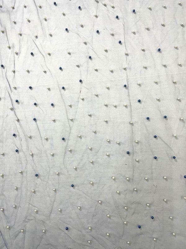 Navy Blue White Pearl Net Embroidery
